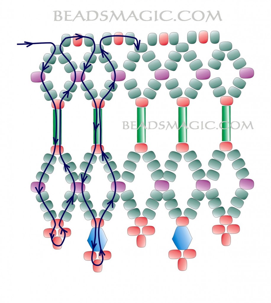 Free beading pattern for beaded necklace Green Island | Beads Magic