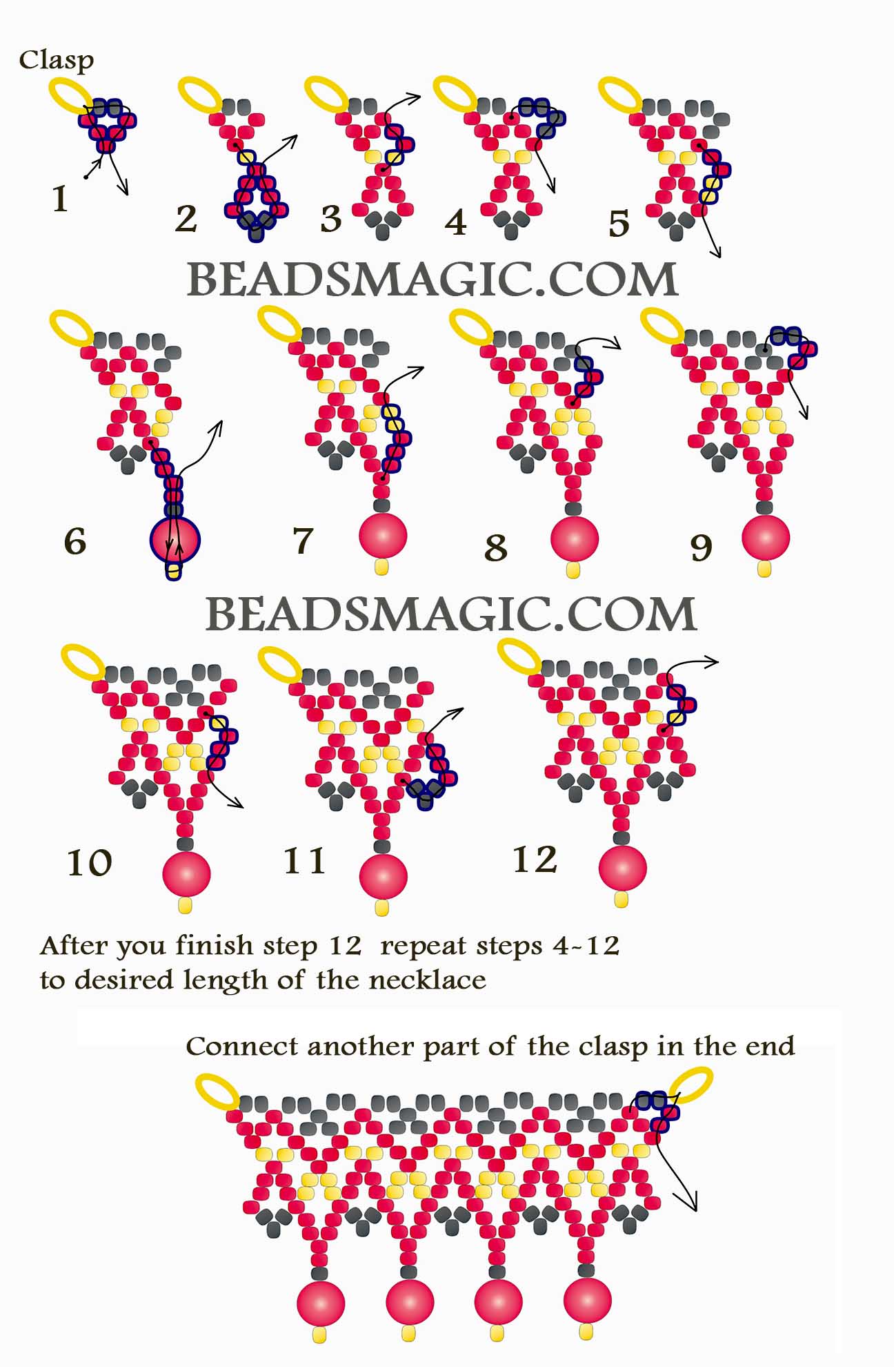  free pattern, beaded necklace, huichol necklace, basic netting stitch, free bead tutorial, seed beads Toho, Bead netting