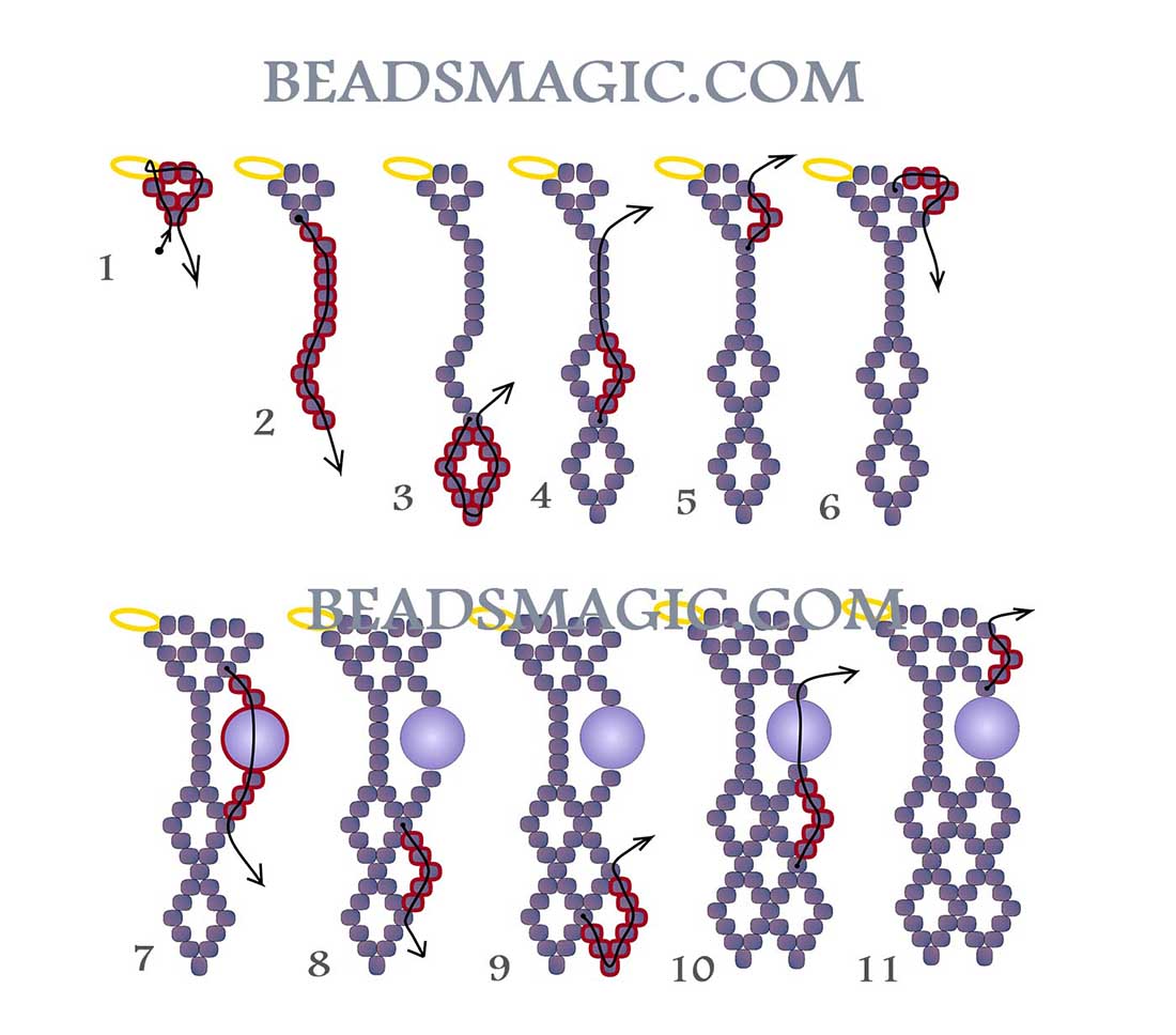 Free bead tutorial, seed beads tutorial, free pattern, etsy, beadsmagic pattern, seed beads pattern, seed beads, pearl necklace