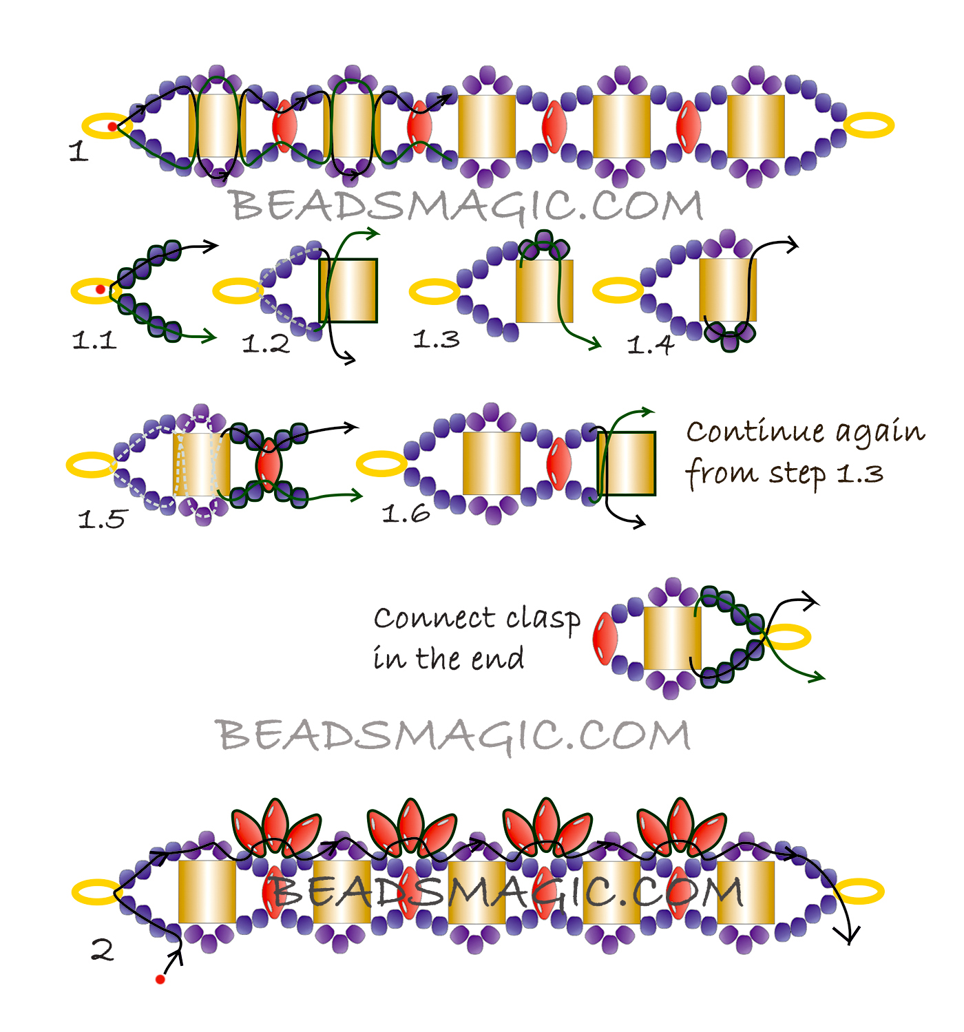 Free pattern for bracelet Cardinal | Beads Magic