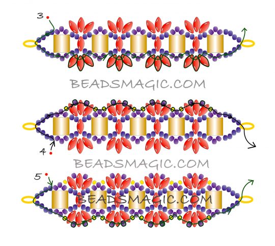 free pattern, colorful bracelet, Miyuki tila beads, superduo, toho seed beads, beading tutorial, step by step instruction, beaded bracelet pattern, jewelry tutorial