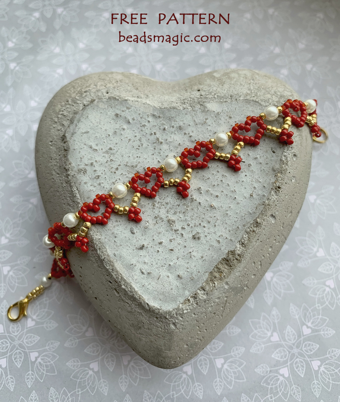 Free pattern for bracelet Red Hearts Beads Magic Bloglovin’