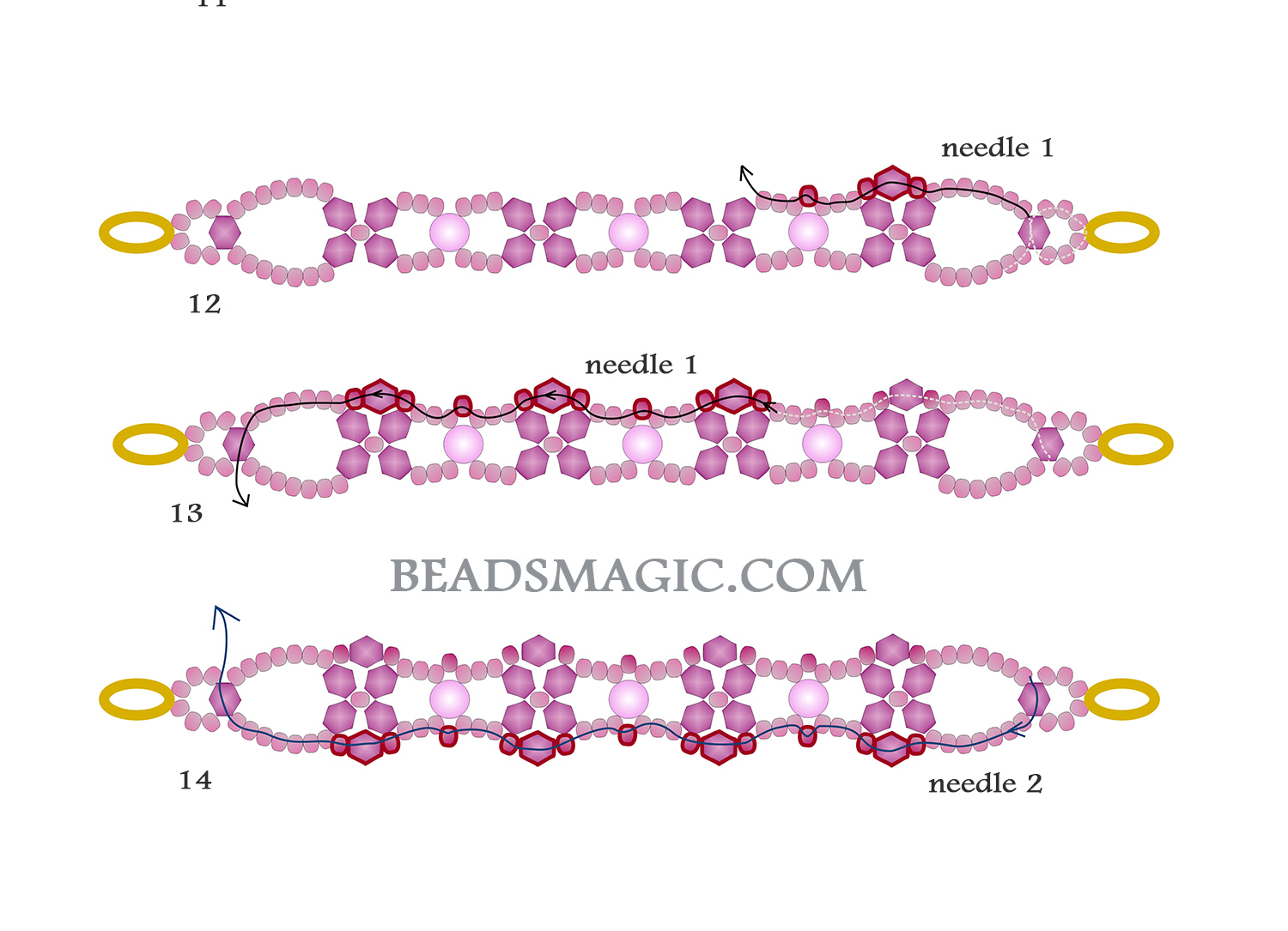 Free beading tutorial for bracelet with bicones and pearls