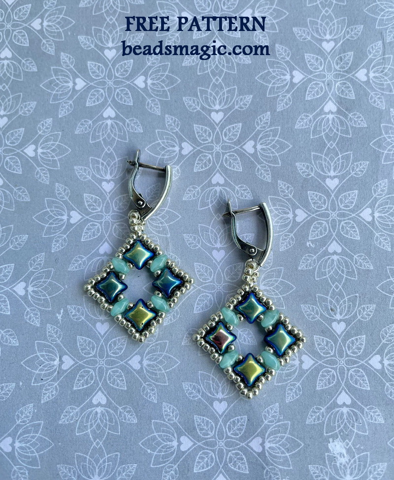 Free beading pattern for earrings with wibeduo and superduo, beadsmagic