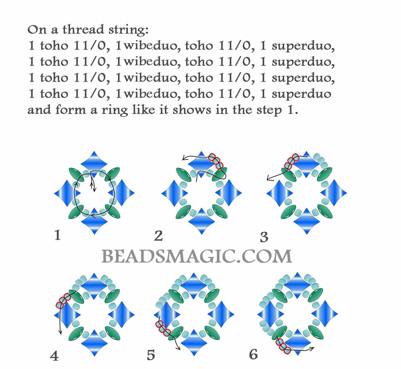 Free beading pattern for earrings with wibeduo and superduo, beadsmagic