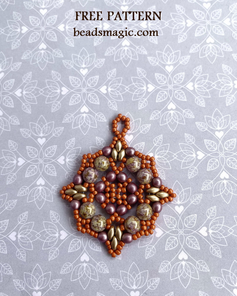 free beading tutorial for pendant with seed beads and super duos