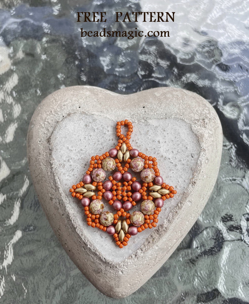 free beading tutorial for pendant with seed beads and super duos
