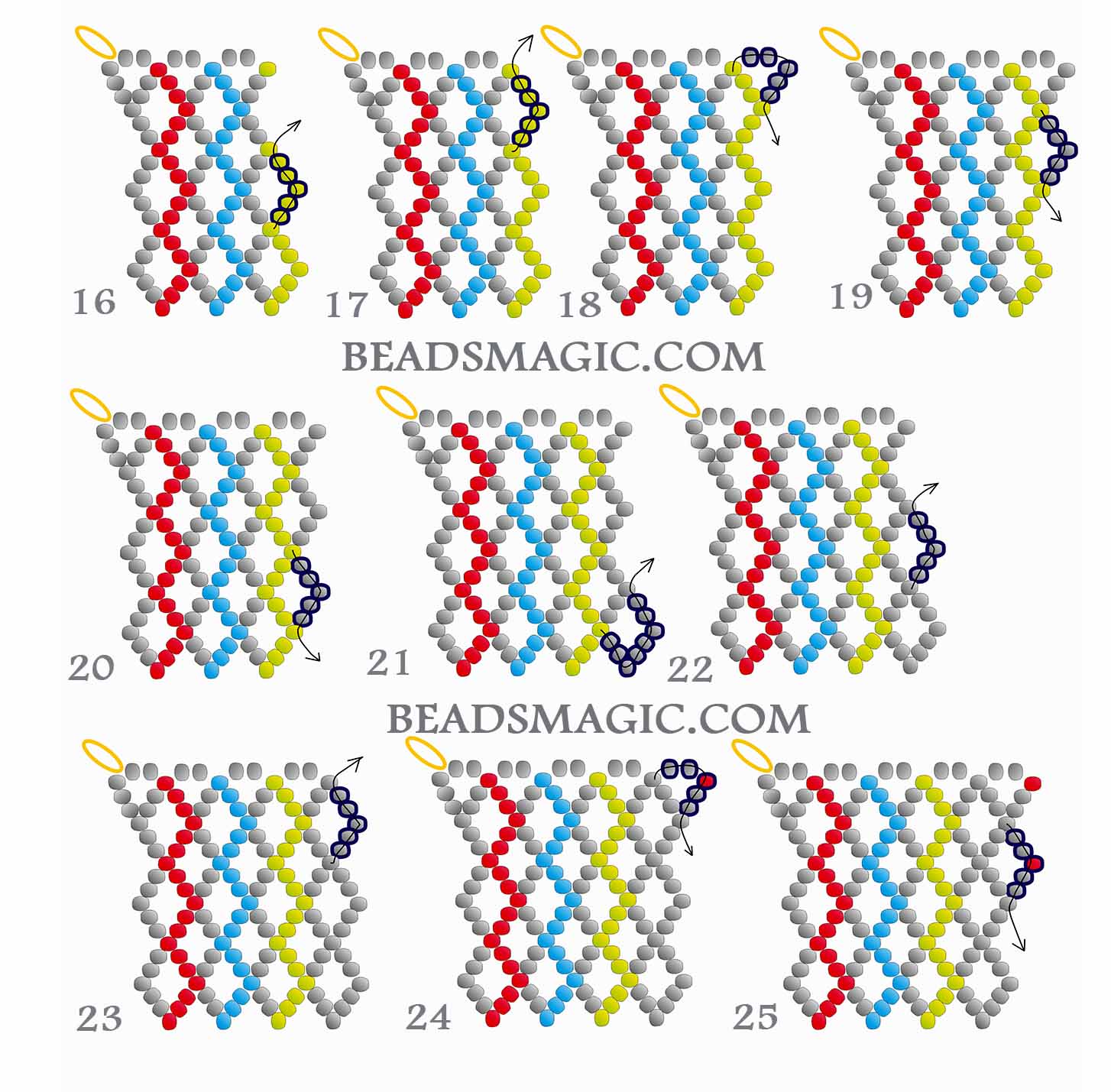 Free pattern for bracelet Red Hearts | Beads Magic