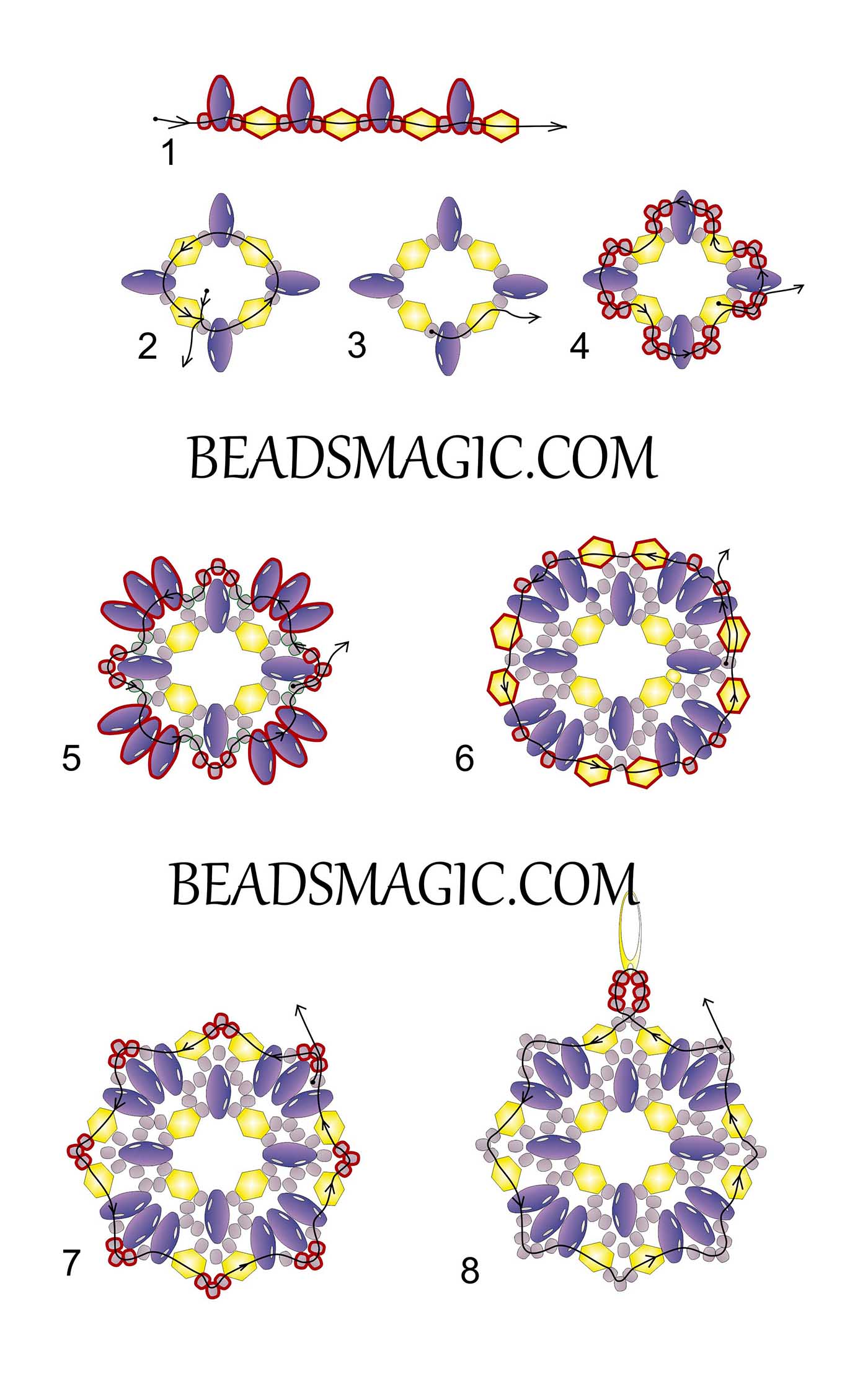 free tutorial for earings Dulce, superduo, bicones, xilion, pdf pattern, step-by-step insturctions, beginners, beaded earrings pattern