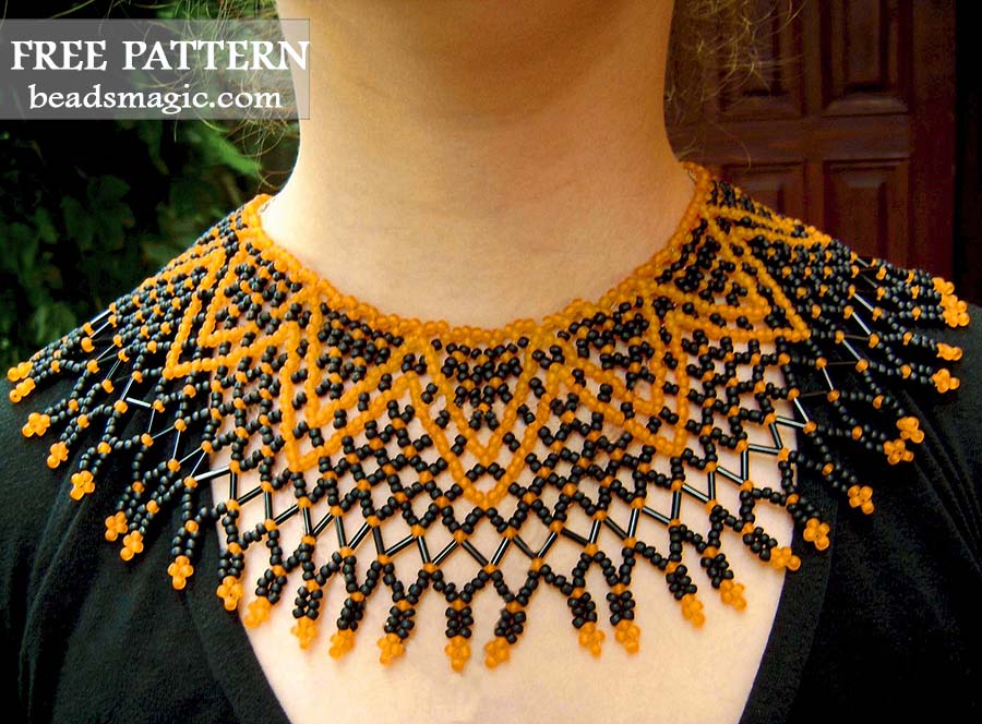 free pattern for beaded necklace Dana, bead netting, horizontal netting stitch, basic netting, beadweaving tutorial, beadwork, netting stitch