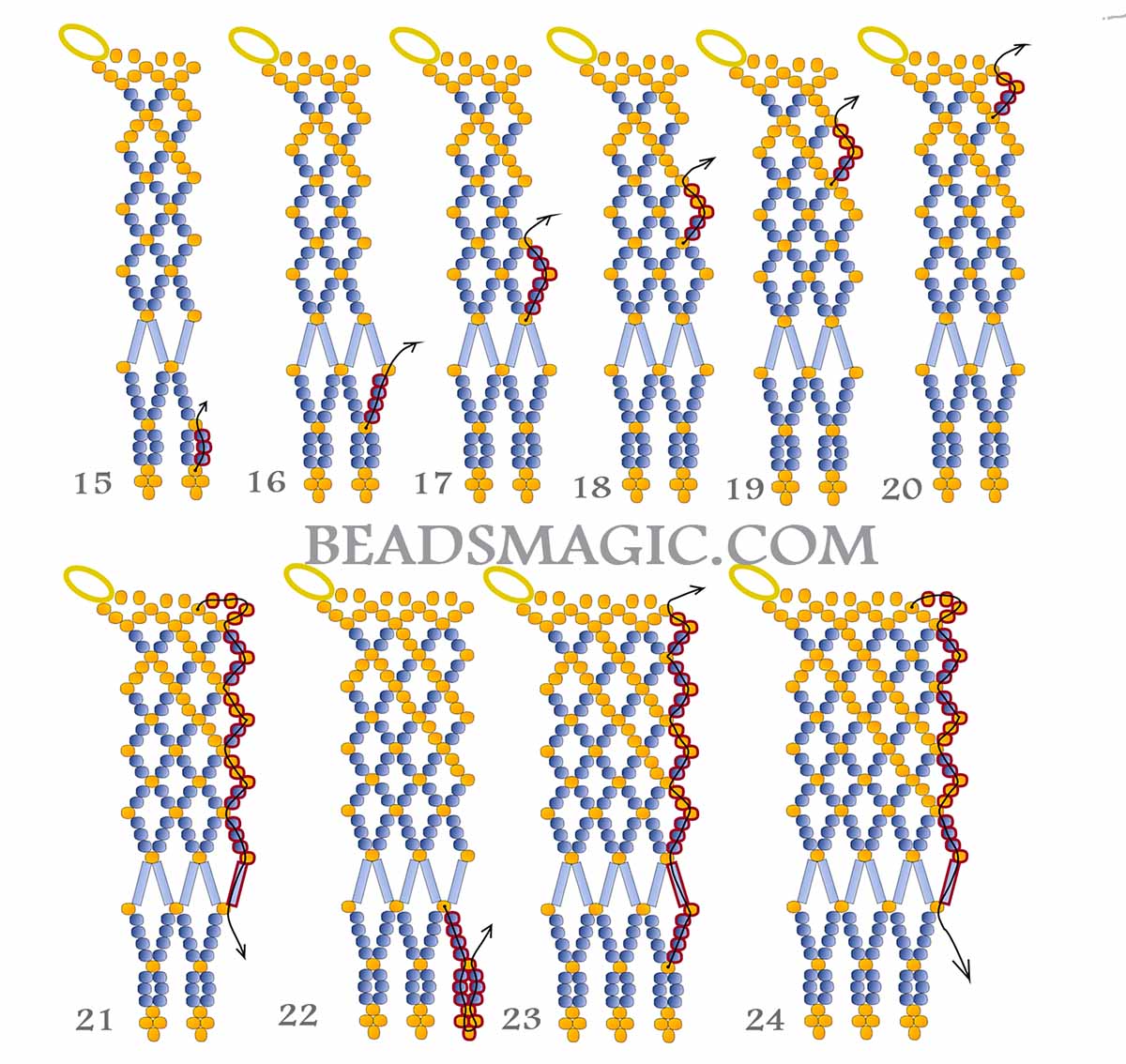 huichol jewelry, huichol necklace, bead netting, bugle beads toho, bugle, mexican necklace, bead tutorial, beading pattern, etsy, pdf pattern 
