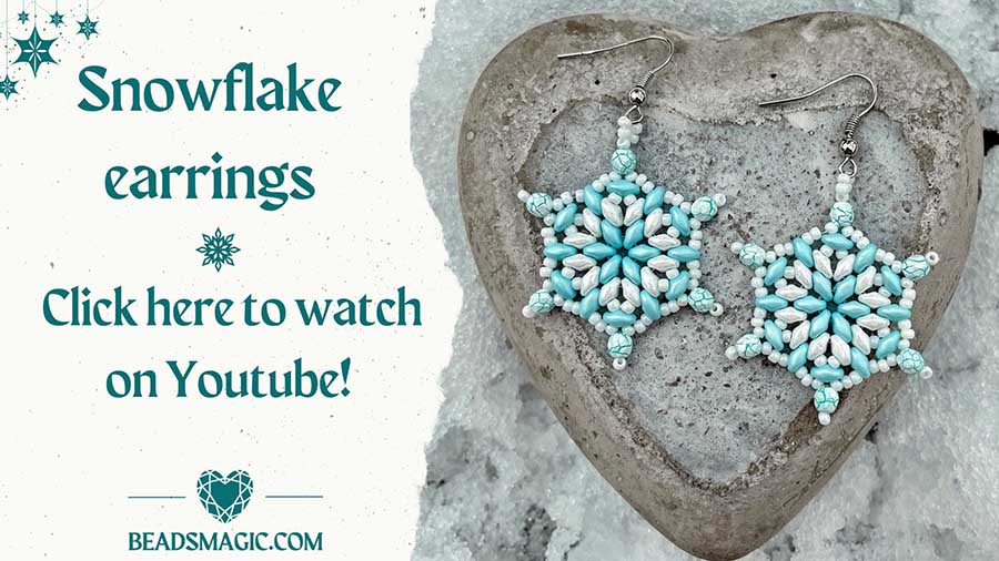 beaded snowflake, snowflake bead tutorial, snowflake video tutorial, beaded snowflake tutorial, beaded snowflake earrings, beaded christmas ornament