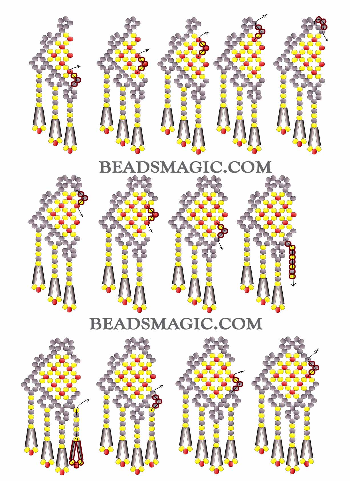 free tutorial, basic netting stitch, seed beads, netting, toho, miyuki, beaded earrings, step by step insturction, bead beginners, free beading tutorial, bead pattern