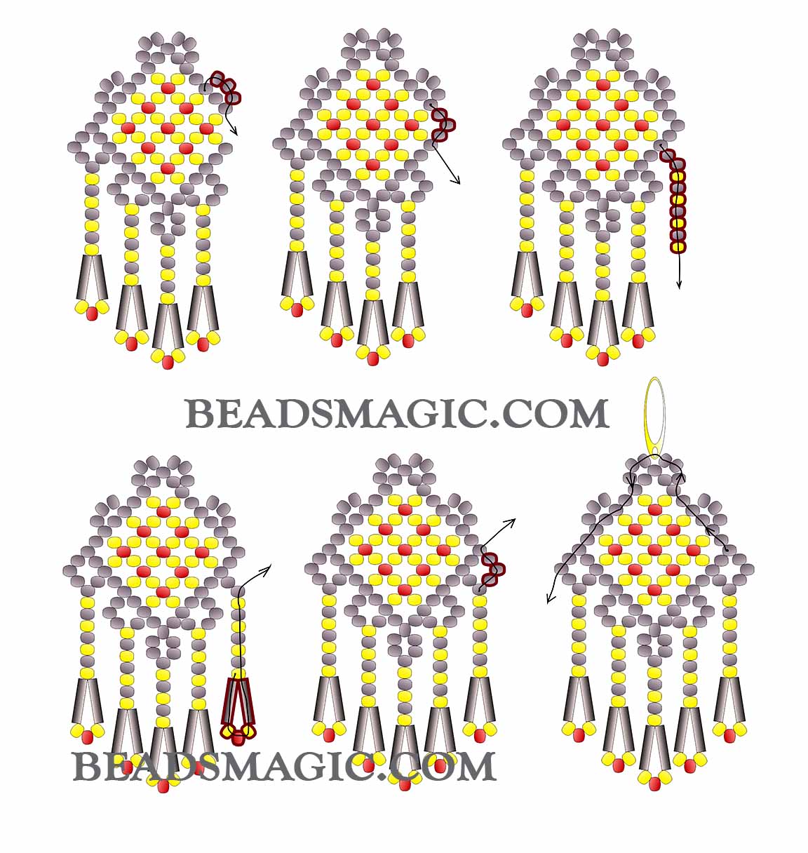 free tutorial, earrings, basic netting stitch, seed beads, netting, toho, miyuki, beaded earrings, step by step insturction, bead beginners, free beading tutorial, bead pattern