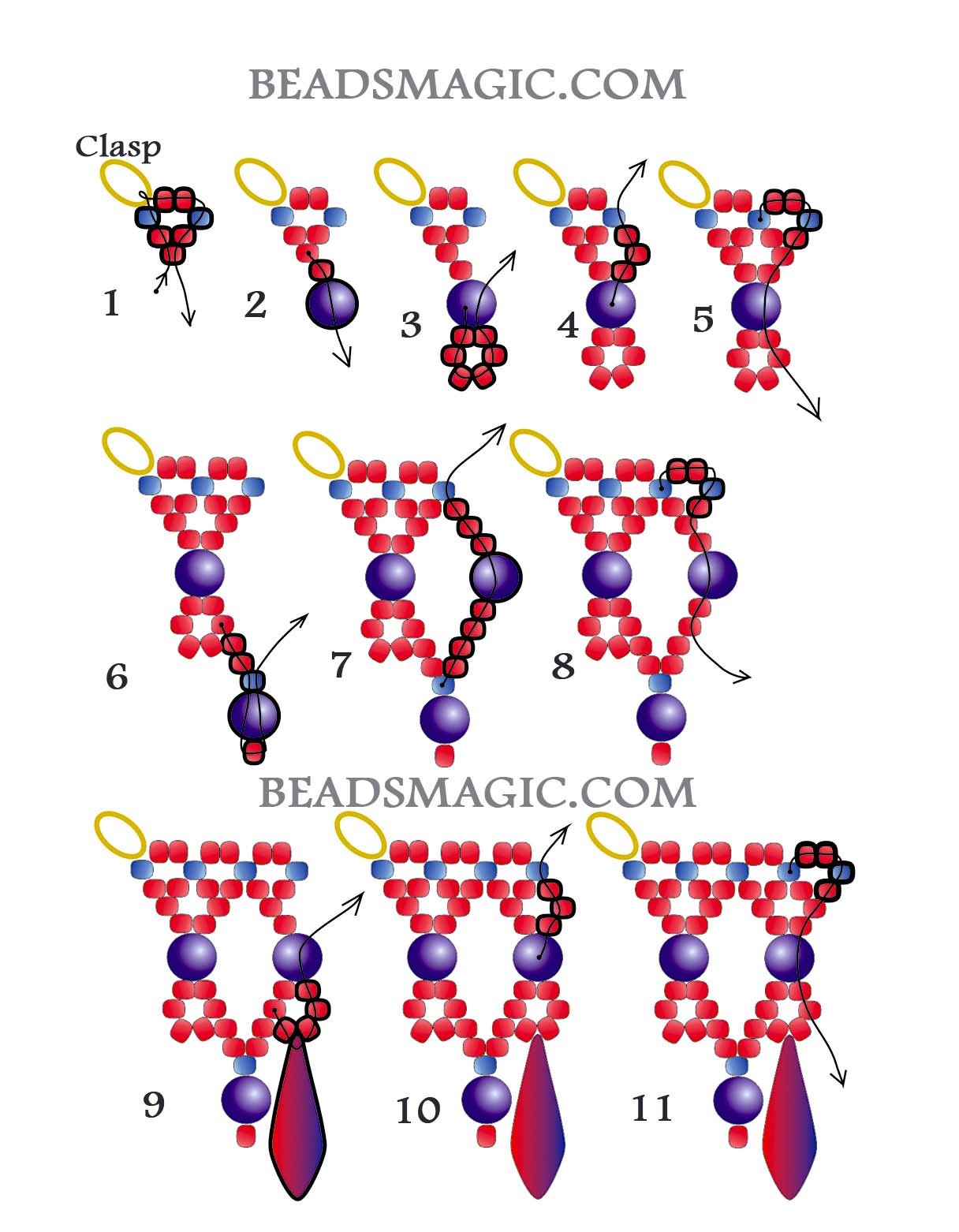 free tutorial for necklace Nina, dagger beads, beaded necklace, basic netting stitch, netting stitch, netting, seed beads, free pattern, natural stone, diy jewelry, pdf pattern 