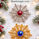 Christmas pattern, tutorial for snowflake, diy snowflake, free beading pattern, seed beads, beading tutorial, diy christmas, diy snowflake, rivoli tutorial, christmas beads, christmas beading, christmas beadwork, christmas ornament, diy christmas ornament