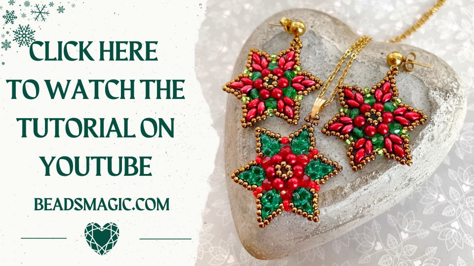 christmas earrings, free tutorial for christmas star, video tutorial on Youtube, youtube tutorial, beaded christmas earrings, free beading tutorial, christmas pendant, christmas ornament