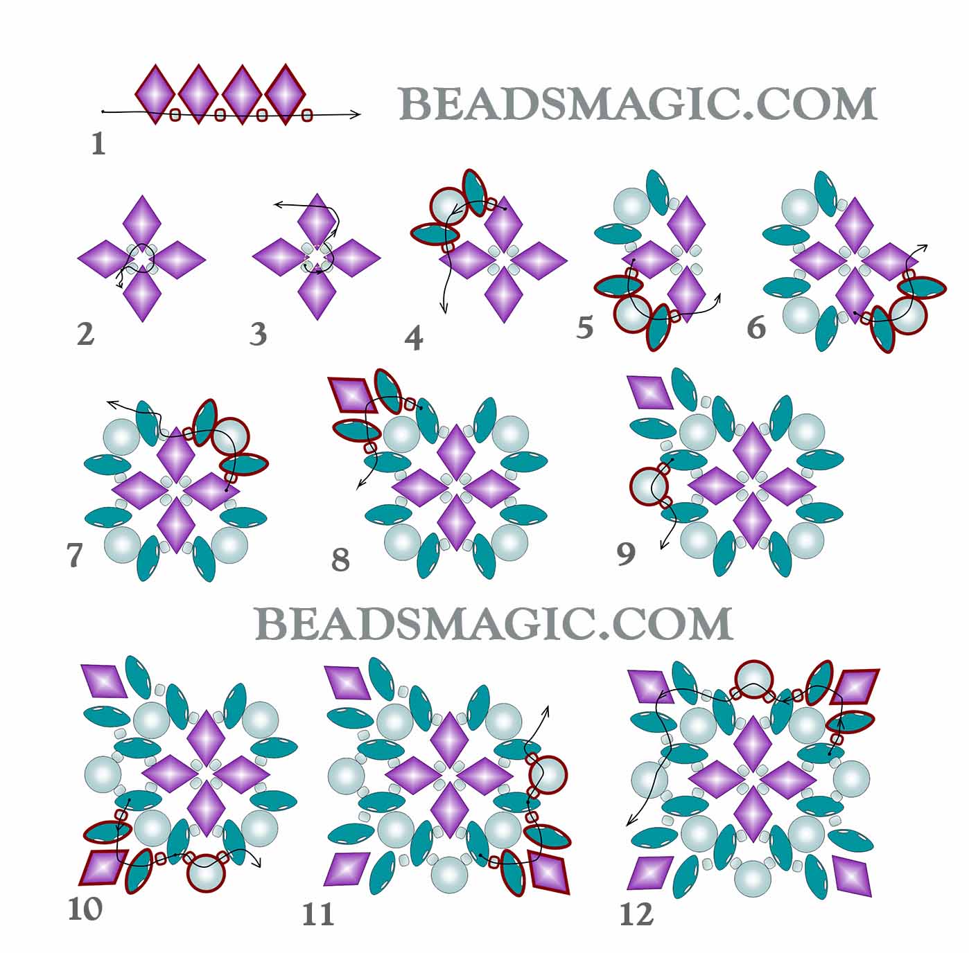 Free bead pattern for earrings Angelina with superduo and gemduo