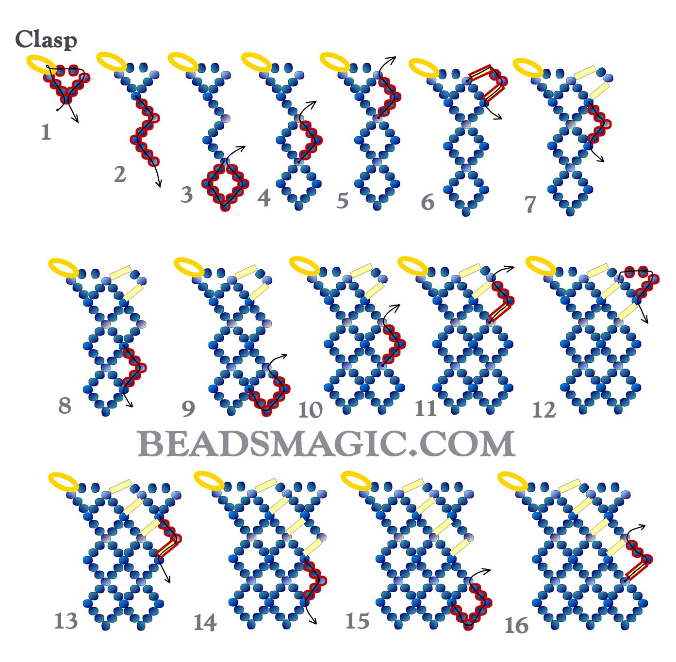 Free pattern, beaded necklace, bead patterns, seed beads necklace, seed beads, bugle beads, basic netting stitch, Bead netting, bead beginner, free step-by-step beading instruction, beading instructions 