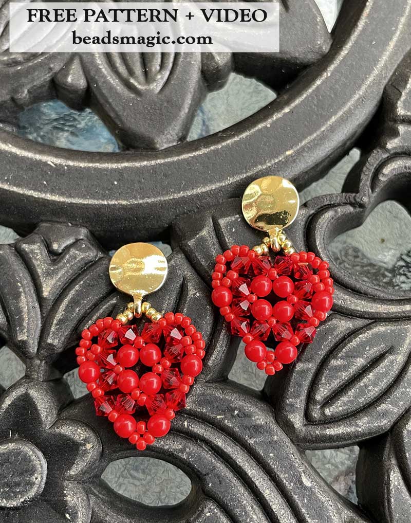 Heart earrings free pattern & video | Beads Magic