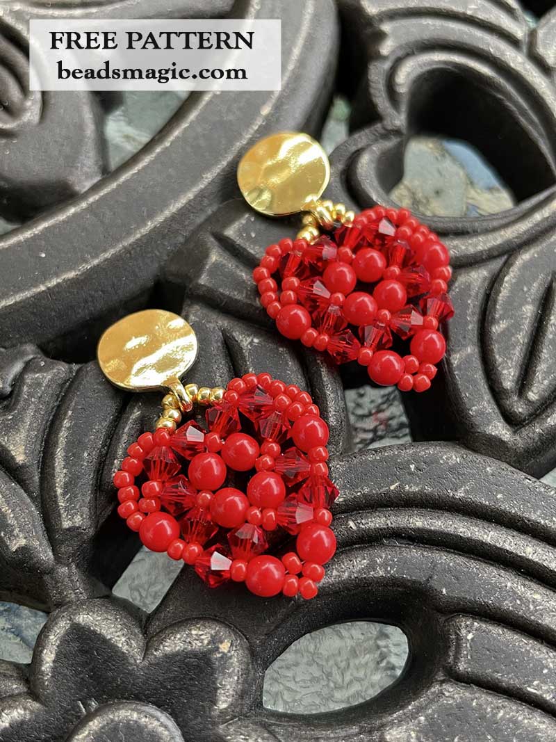 Red heart earrings, beaded heart earrings, Valentines day earrings, re –  jillmakes