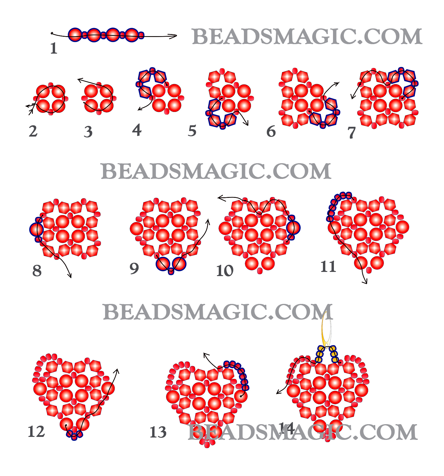 heart earrings, beaded heart earrings, free beading pattern, beaded hearts, beading tutorial, seed beads, Toho, beading instruction, bead beginner, Free bead diagrams, pdf tutorial, bead tutorial, beading pattern