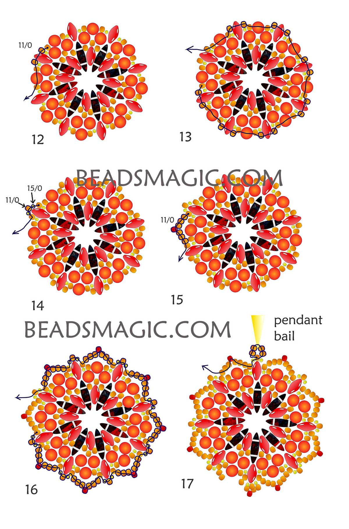 free bead pattern, DIY pendant, experienced beader, beading tutorial, step-by-step instructions, beaded pendant, Superduos, Crescents, pendant tutorial, Diy jewelry