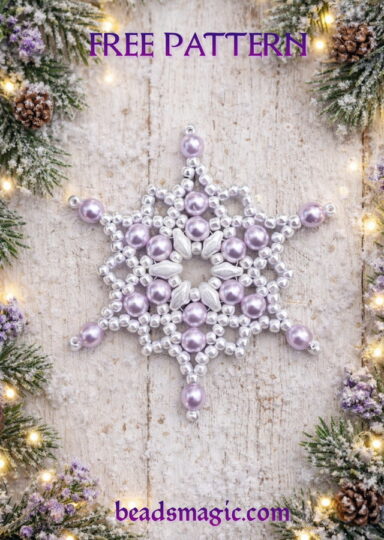 free beading tutorial, diy snowflake, seed beads, snowflake tutorial, snowflake pattern, diy beads, diy christmas, christmas ornament, beadwork, beading, beadweaving, new year bead pattern