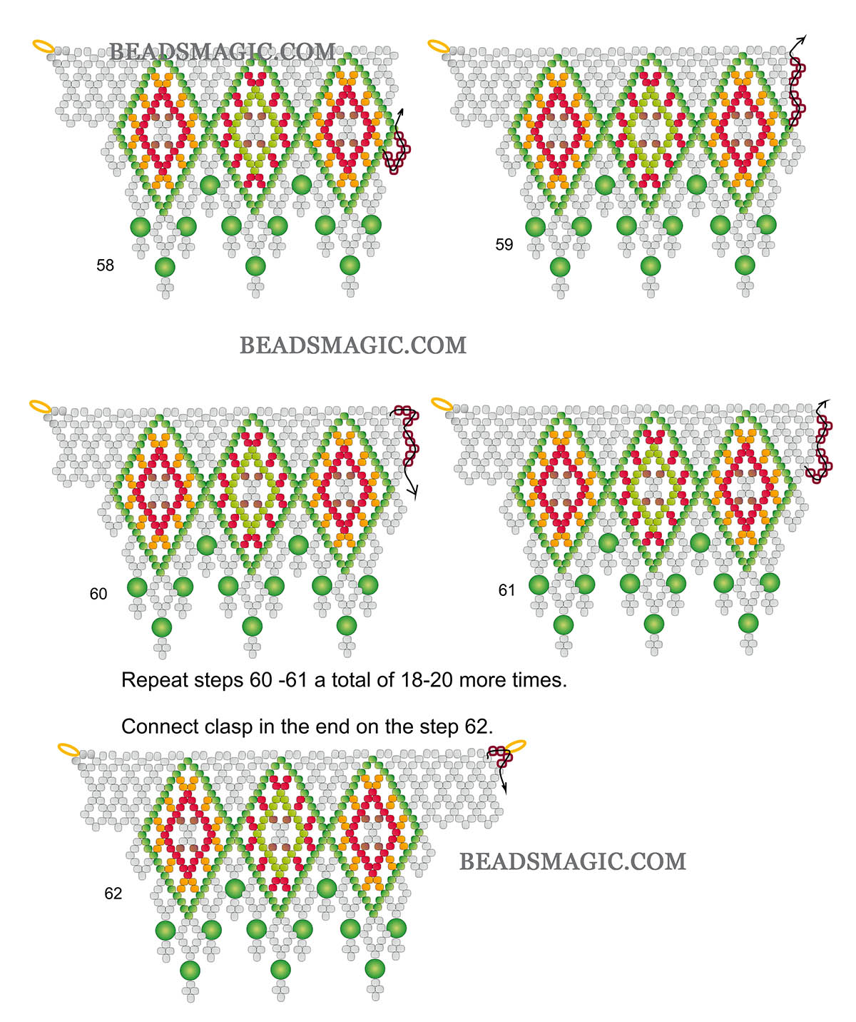 Free beading pattern for necklace, seed beads, round beads, bugles, beaded necklace, basic netting stitch, Bead netting, bead beginner, step-by-step beading instructions, seed beads necklace, beading tutorial, diy jewelry, bead pattern, seed beads necklace pattern, diy necklace, diy beads