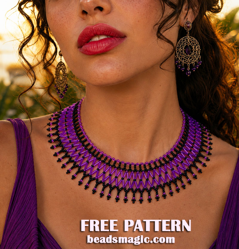free beading pattern, free beading tutorial, beadwork, beaded necklace, bead pattern, beading tutorial, DIY jewelry, bugle beads, seed beads, bead weaving techniques, beading patterns, free bead pattern, beading project, handmade jewelry, handmade gifts